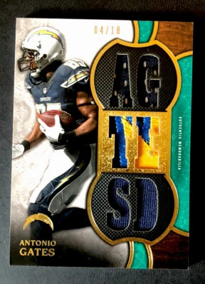 2015 Topps Triple Threads Antonio Gates Bolt Logo Triple Patch Jersey /18!! - Image 1 of 2