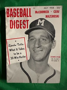 JUL 1958 BÉISBOL DIGEST WARREN SPAHN MILWAUKEE BRAVES - Imagen 1 de 1