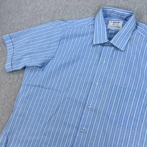 Vintage Arrow Decton Shirt Mens 16 Short Sleeve Blue Stripe Sanforized Deadstock - Picture 1 of 11