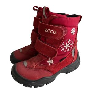 Ecco Girls Winter Toddler Boots Gortex Red Suede Size EU 27 / US 10 Snowflake