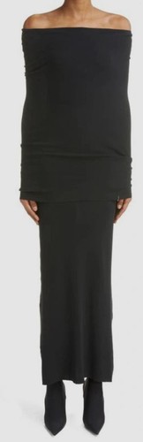Maxi abito Balenciaga da donna nero a maniche lunghe a costine $2390 taglia L