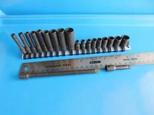 USED, SNAP ON TOOLS 1/4 IN. DR. "SAE" SHORT & DEEP SOCKETS,+ 2 EXTENSIONS, 20 PC - Foto 1 di 9