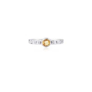 0.44 Ct Citrine & White Topaz Birthday Bezel Ring 925 Solid Silver - Picture 1 of 6
