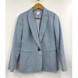 J. Crew Womens Size 6 Blue Herringbone Linen Blend Blazer Jacket - Picture 1 of 9