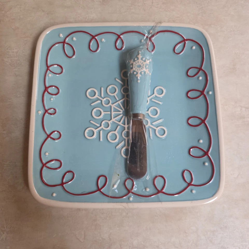 HALLMARK NORTHPOLE FUN SPREADER & PARTY PLATE SET Blue Snowflake CHRISTMAS GIFT - Image 1 of 1