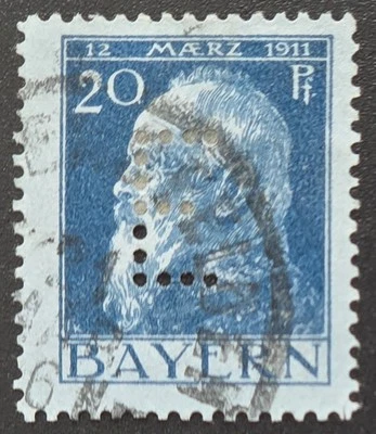 Bavaria - 1912 Sg #R159 Prince Luitpold - "E" PERFIN - Stamp - Image 1 of 3