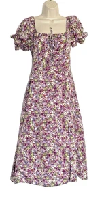 O.P.T One Pretty Time Go on A Date Floral Puff Sleeve Midi Dress in Purple Sz L - Picture 1 of 13