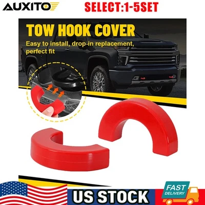 Tapas de cubierta de ojo de gancho de remolque delantero para Chevy Silverado 1500 2007-2023 2024 rojo 2-8X Foto 1 de 4