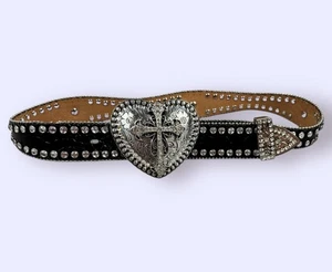 Nocona Damen großer Rindsleder Echtleder großer Strass Herz Kreuz Gürtel - Bild 1 von 7