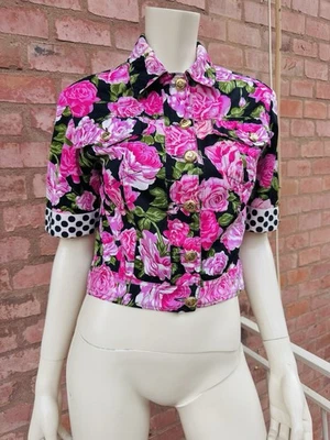 Chaqueta Corta Moschino Denim Vintage Rosas Años 90 Floral Dorado Botón Talla IT 44 S M Foto 1 de 4