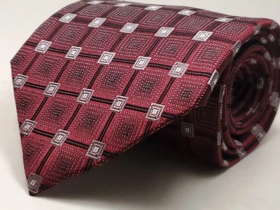 Gravata masculina ALEXANDER JULIAN feita à mão 100% seda vermelha preta branca prata NOVA - Imagem 1 de 4
