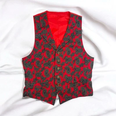 Chaleco Rojo Verde Cachemira Vintage Vaquera Occidental Rodeo Country Chaleco Cottage S Foto 1 de 4