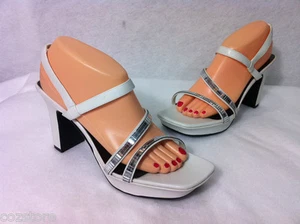 Carlos Falchi Reflection White Silver High Heel Strappy Sandals Size 9.5 B - Picture 1 of 11
