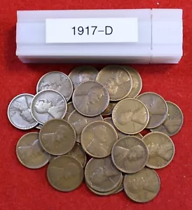 1917-D Lincoln Wheat Cent Penny 50 Coin roll Circulated - Picture 1 of 4