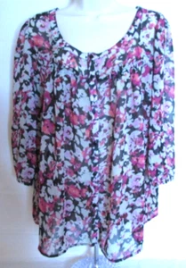 Blusa para mujer Elle grande rosa blanco y negro floral pradera - Imagen 1 de 7