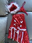 Sexy Santa/Mrs Claus 3 Piece Dress Up Costume. Dress/Hood/G-String. BNWT. S 8-10