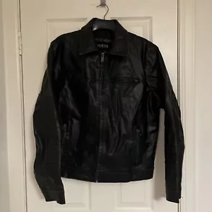 Chaqueta de cuero sintético Guess para mujer grande negra bombardero vegana cremallera completa - Imagen 1 de 13
