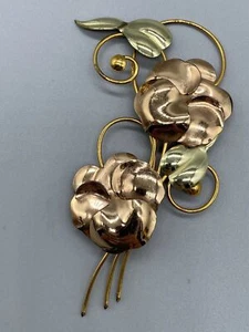 Vintage 1/20 12K GF Gold Filled On Sterling Flower Brooch Pin - Picture 1 of 9