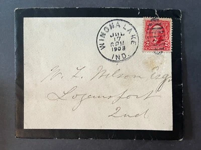 1903 Mr. Wilson Winona Lake Indiana Logansport Duplex Cancel 2 Cent Cover - Image 1 of 2