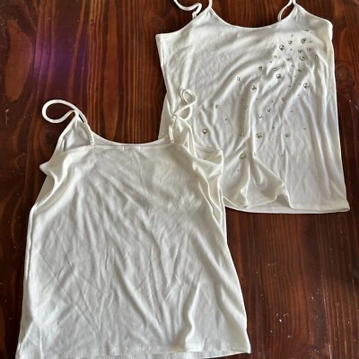 Juicy Couture white Ribbed Rhinestone adjustable Spaghetti Strap Tank Top XL - Image 1 of 4
