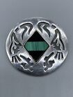 Vintage Taxco Mexico Sterling Silver 925 Round Malachite & Onyx Pin Brooch