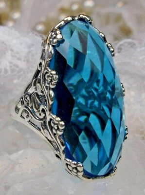 Кольцо с швейцарским топазом, имитация драгоценного камня 15 карат, филигранное (заказное) серебро высшей пробы D97 - Изображение 1 из 4