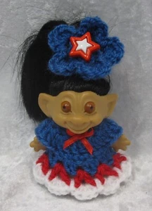 Made to fit 2½-3" TROLL Dolls, Handmade Clothes, Crochet Dress & Headband #40 - Imagen 1 de 3