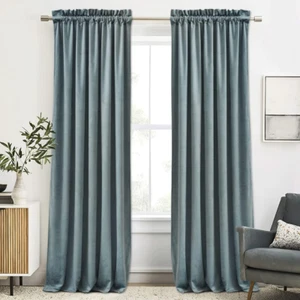 Blue Velvet Curtains for Bedroom, Rod Pocket Room Darkening Window Drapes Therma - Picture 1 of 6