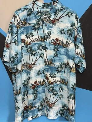 Vintage Compia Moda Men Button Up Shirt 3XL Black Hawaiian Leaves Short Sleeve - Image 1 of 4