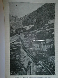 Gravure 19° train chemin de fer funiculaire de Territet Montreux Glion - Imagen 1 de 1