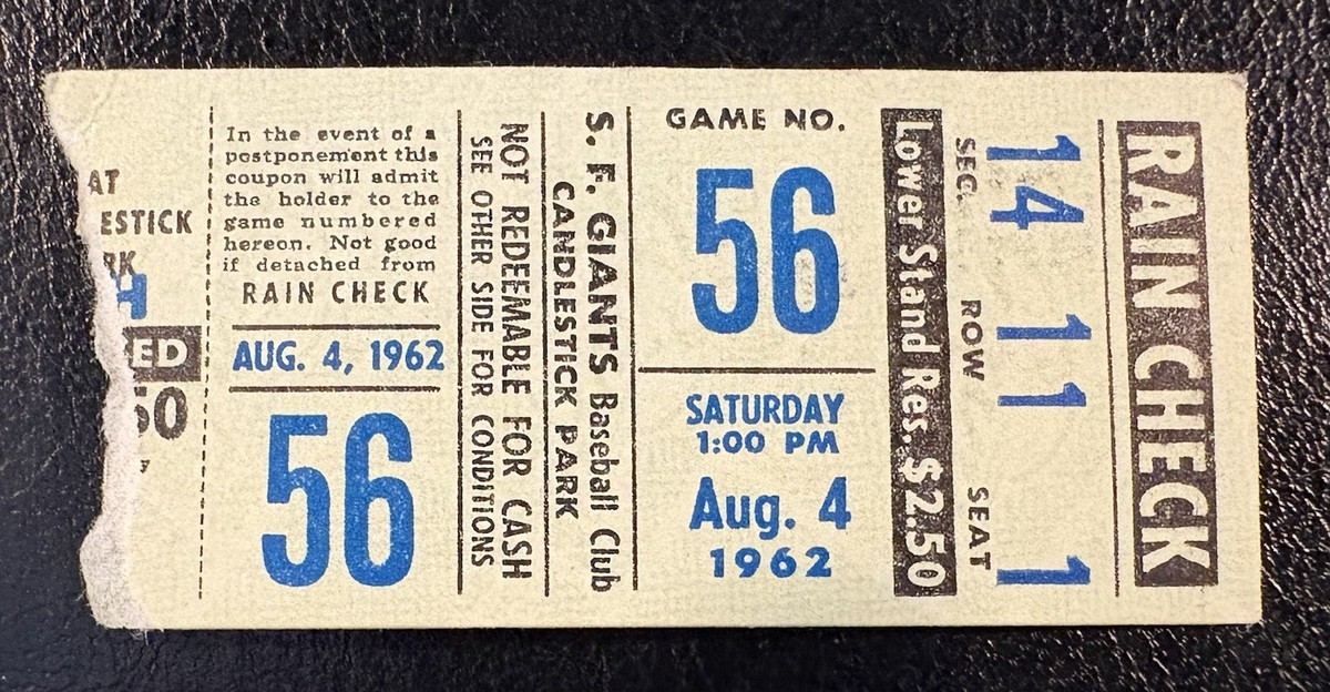 San Francisco Giants Baseball Original Vintage Sports Ticket San Francisco Giants Baseball Original Vintage Sports Ticket