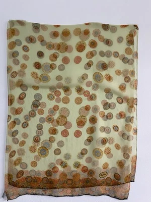 BORBONESE GREEN silk Women’s Scarf With Flower Prints M/in Italy 68”/25” EC - Image 1 of 4