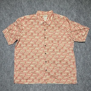LL Bean Shirt Men L Orange Abstract Printed Aztec Button Up Tribal Camp Cotton - Picture 1 of 10