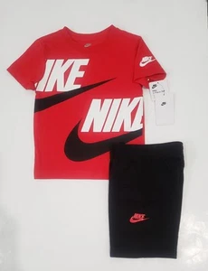 Boys Size 5 NIKE Shirt & Cargo Shorts 2 Pc Set Red Black Swoosh: NWT - Picture 1 of 4