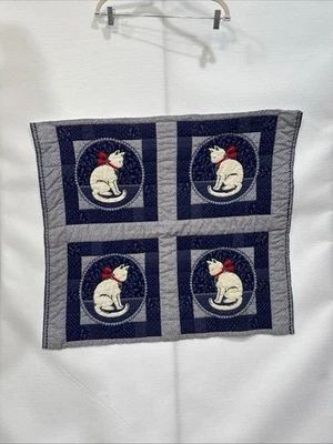 Vintage White Sitting Cat Pillow Square Fabric Quilt. 34 1/2” X 28” - Image 1 of 4