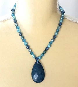Collar LUC Lucas Lameth Perla Azul Cristal Cuentas Cuarzo Colgante 18 pulgadas de Largo - Imagen 1 de 8