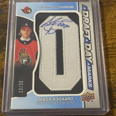 2022-23 SP Game Used Mads Sogaard Draft Day Marks RC Patch Auto/35 Senators “O” - Image 1 of 2