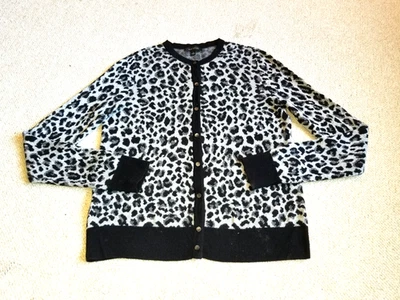 Suéter Mujer-ANN TAYLOR-gris/negro animal print lana bld botón cárdigan ls-L Foto 1 de 4