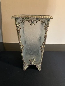 Vaso portacandele votive vetro zinco metallo fleur-de-lis stile francese - Foto 1 di 7