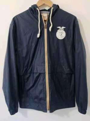 Original Waterproof FFA Mens Small Hooded Jacket Zipper Front Blue — 第 1/4 张图片