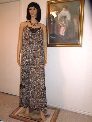LUCIE ANN vintage Polyester SHEER ANIMAL PRINT Negligee BLACK & IVORY sz S small - Image 1 of 4