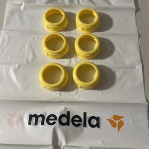 6 MEDELA Bottle Nipple Collar Rings Holds Baby Bottle Nipple NEW Collars Yellow - Picture 1 of 1