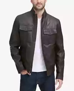 Cole Haan V3217 Mens Brown Washed Leather Trucker Jacket Size M - Picture 1 of 4