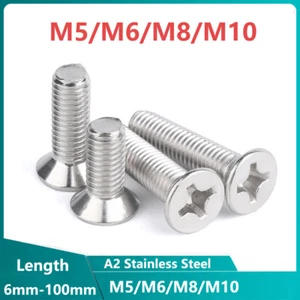 M5-M10 Pozi Flat Head Bolt Phillips Countersunk Machine Screw A2 Stainless Steel - Picture 1 of 8