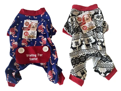 Pet Central (Lot of 2) Dog Pet Christmas Pajamas Reindeer-Sugar Cane Size XS - Image 1 of 4
