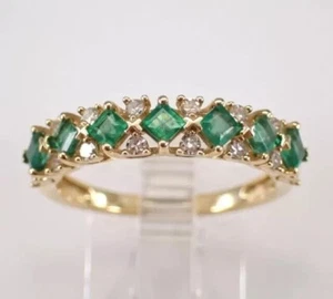 Princess Cut Simulated Green Emerald Engagement Band Ring 14k Yellow Gold Plated - Picture 1 of 8