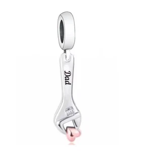 Genuine Sterling Silver 925 Daddy Dangle Charm Wrench Spanner Love You Heart - Picture 1 of 1