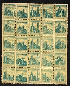 1890s/1900s Church Of Scotland Labels UM Scottish Cathedrals Sheet 5 x 5 Strips - Picture 1 of 1