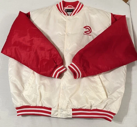 Vintage Varsity Jacket Atlanta Hawks Mens 2XL NBA Basketball Satin Snap Quilted Cover