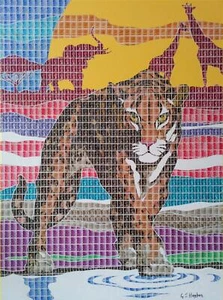 GARY HOGBEN ORIGINAL "African Safari" big cat serengeti leopard STAMP PAINTING - Picture 1 of 3
